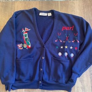 Christopher & Banks • Embroidered Golf Cardigan • Navy Blue • Size L